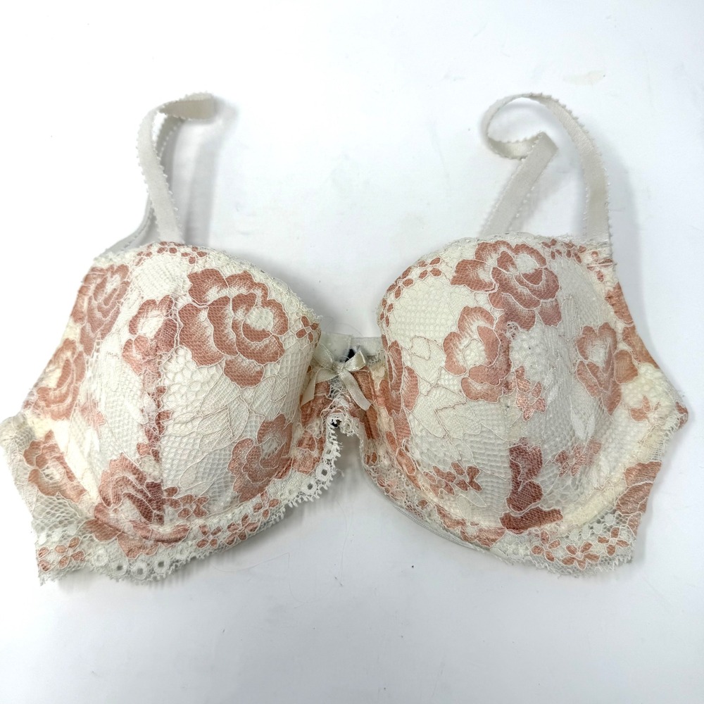 Jezebel Womens Floral Lace Underwire Push Up Bra Cream Rose J5826 34C